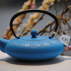 Théière fleurs cerisiers bleue et argent